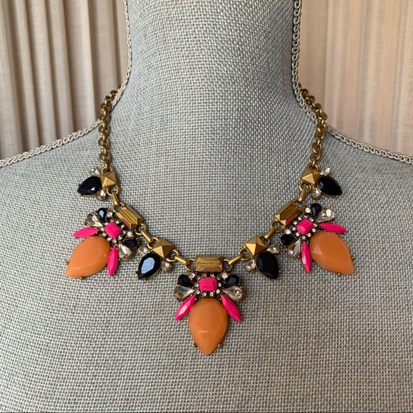 J Crew Statement Necklace Rhinestone Bib Colorful - Picture 2 of 16